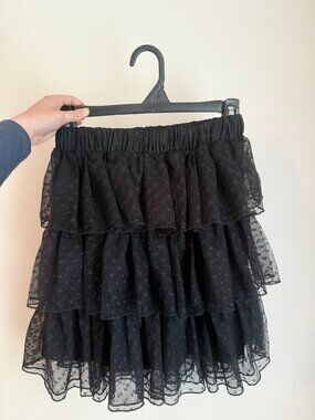 VICI NWT XS Black Tulle Tiered Skirt Swiss Dot